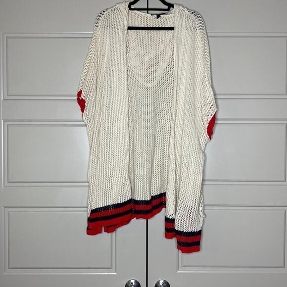 Lane Bryant Open Stitch Knitted Hoodie Short Sleeve Cardigan 14/20 - Picture 2 of 5